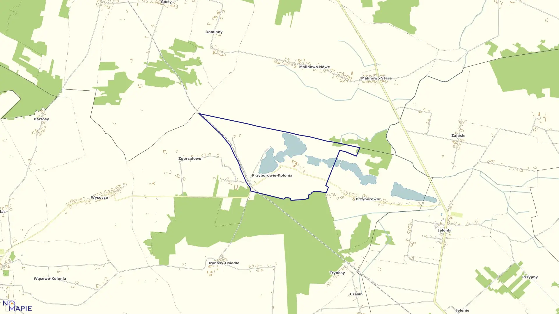 Mapa obrębu Przyborowie-Kolonia w gminie Wąsewo