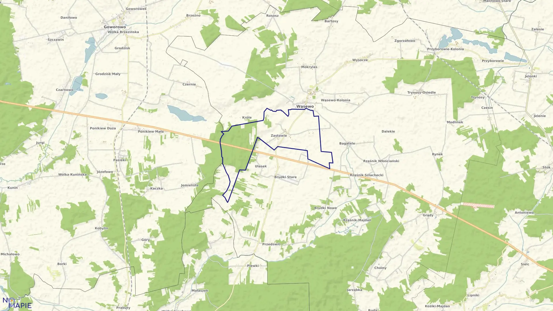 Mapa obrębu Zastawie w gminie Wąsewo